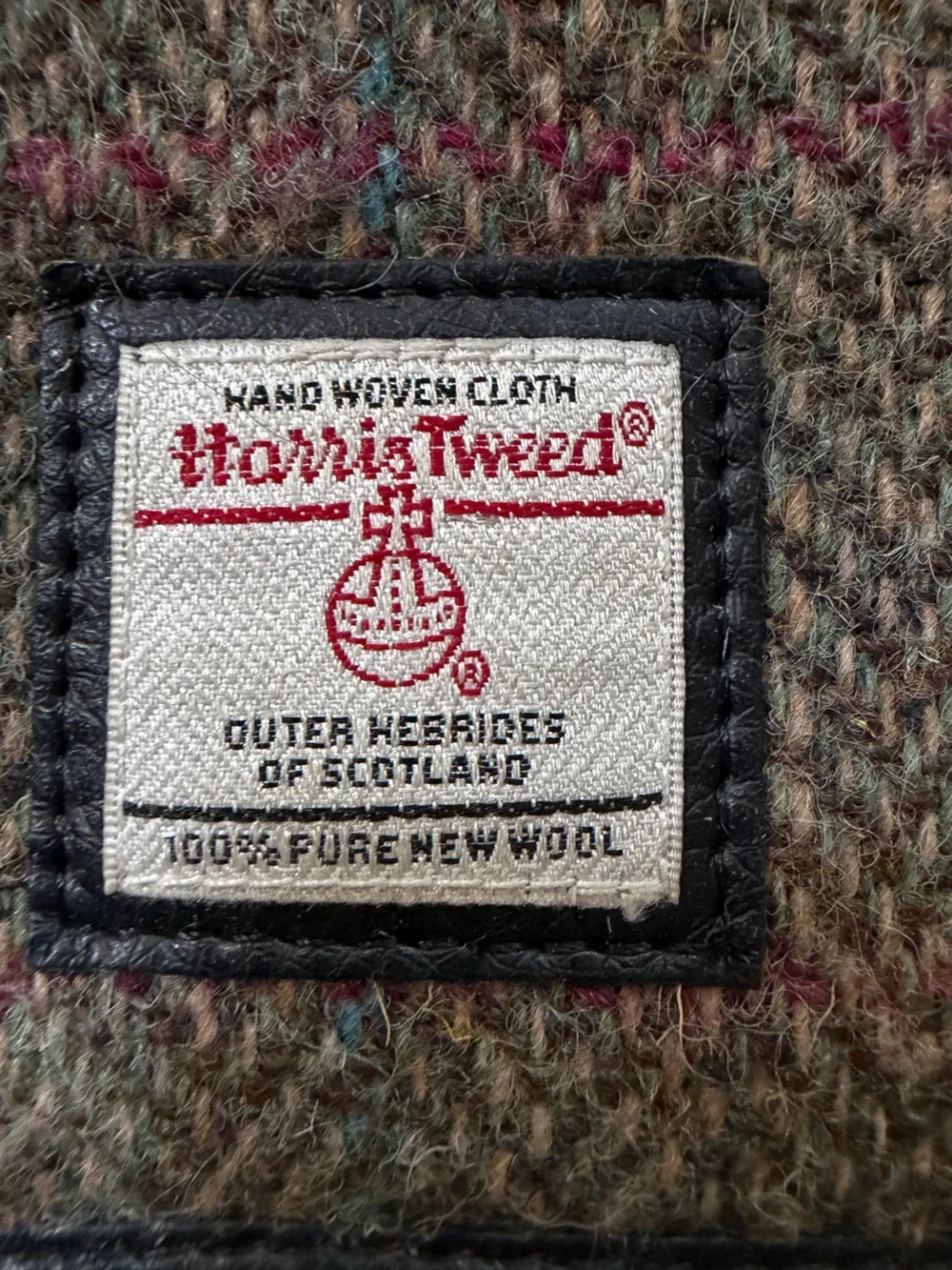 Harris Tweed Hand Woven 100% Pure Wool Messenger Bag with Black Leather Strap